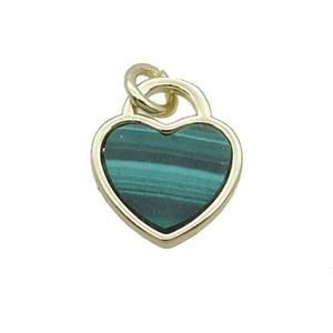 Copper Heart Pendant Pave Malachite Gold Plated, approx 12mm