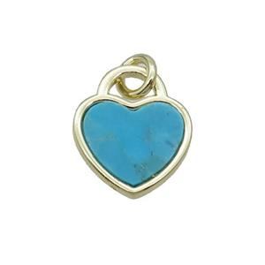 Copper Heart Pendant Pave Turquoise Gold Plated, approx 12mm