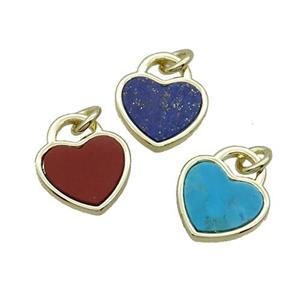 Copper Heart Pendant Pave Gemstone Gold Plated Mixed, approx 12mm