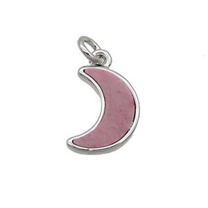 Copper Moon Pendant Pave Pink Rhodonite Platinum Plated, approx 9-13mm