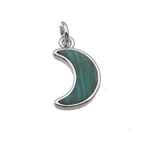 Copper Moon Pendant Pave Green Malachite Platinum Plated, approx 9-13mm