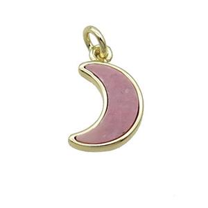 Copper Moon Pendant Pave Pink Rhodonite Gold Plated, approx 9-13mm