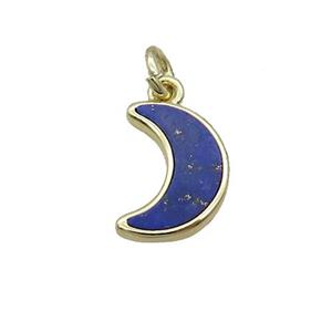 Copper Moon Pendant Pave Blue Lapis Gold Plated, approx 9-13mm