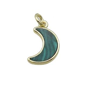 Copper Moon Pendant Pave Green Malachite Gold Plated, approx 9-13mm