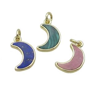 Copper Moon Pendant Pave Gemstone Gold Plated Mixed, approx 9-13mm