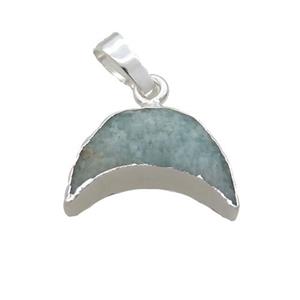 Natural Green Amazonite Moon Pendant Shiny Silver, approx 13-18mm