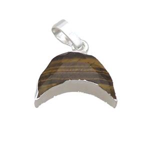 Natural Tiger Eye Stone Moon Pendant Shiny Silver, approx 13-18mm