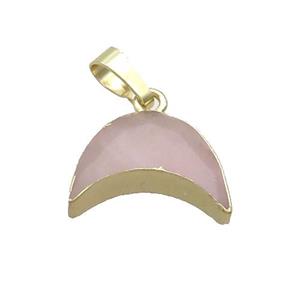 Natural Pink Rose Quartz Moon Pendant Gold Plated, approx 13-18mm