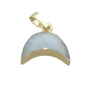 Natural Blue Aquamarine Moon Pendant Gold Plated, approx 13-18mm