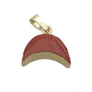 Natural Red Jasper Moon Pendant Gold Plated, approx 13-18mm