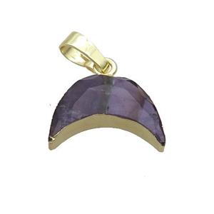 Natural Purple Amethyst Moon Pendant Gold Plated, approx 13-18mm