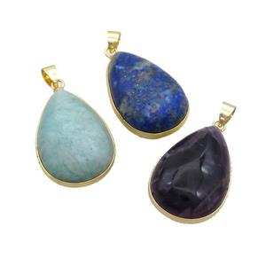 Natural Gemstone Teardrop Pendant Mixed, approx 20-30mm