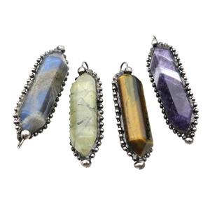Natural Gemstone Bullet Pendant Antique Silver Mixed, approx 13.5-45mm