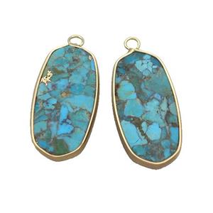 Blue Mosaic Turquoise Pendant Gold Plated, approx 16.5-34mm