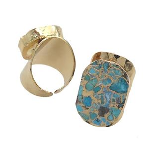 Blue Mosaic Turquoise Ring Copper Gold Plated, approx 18-25mm, 18mm dia
