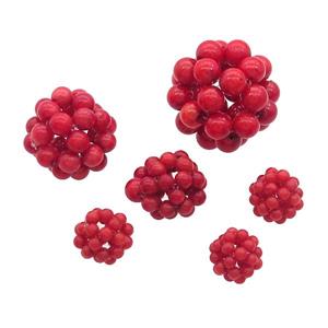 Red Coral Cluster Beads Round, approx 16mm dia