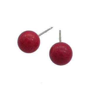 Red Coral Stud Earring 925 Sterling Silver, approx 8mm