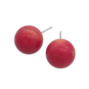 Red Coral Stud Earring 925 Sterling Silver, approx 11mm