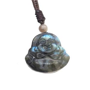 Natural Labradorite Necklace Buddha, approx 25-30mm