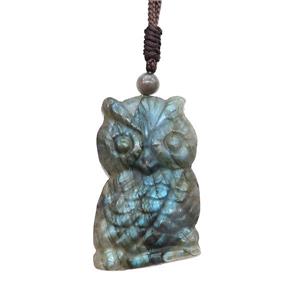 Natural Labradorite Necklace Owl, approx 28-42mm