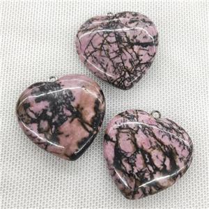 Natural Pink Rhodonite Heart Pendant, approx 40mm