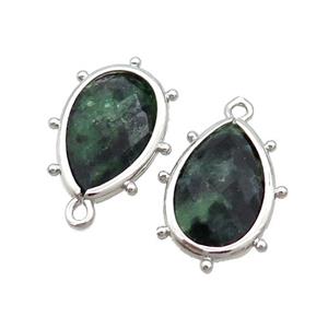 Green Zoisite Teardrop Pendant Platinum Plated, approx 10-18mm