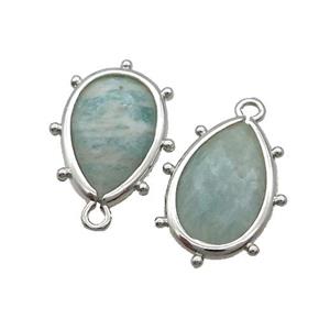 Natural Green Amazonite Teardrop Pendant Platinum Plated, approx 10-18mm