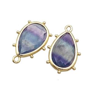 Natural Rainbow Fluorite Teardrop Pendant Multicolor Gold Plated, approx 10-18mm