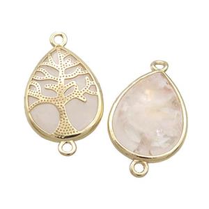 Clear Quartz Teardrop Connector Tree Of Life Gold Plted, approx 15-20mm
