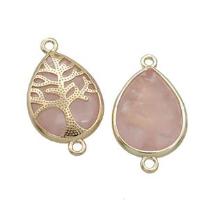 Pink Rose Quartz Teardrop Connector Tree Of Life Gold Plted, approx 15-20mm
