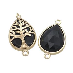 Black Onyx Agate Teardrop Connector Tree Of Life Gold Plted, approx 15-20mm