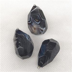 Natural Stripe Agate Pendant Black Freeform Faceted, approx 20-40mm