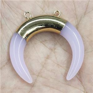 Pink Cat Eye Glass Crescent Pendant 2loops Gold Plated, approx 30-35mm