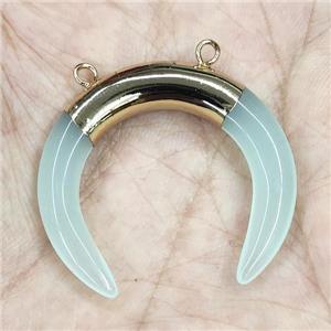 Ltgreen Cat Eye Glass Crescent Pendant 2loops Gold Plated, approx 30-35mm