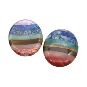 Gemstone Chakra Oval Pendant Yoga Multicolor Undrilled Nohole, approx 35-45mm
