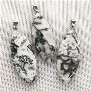 Natural Tree Agate Leaf Pendant Green, approx 20-50mm