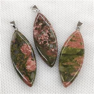 Natural Unakite Leaf Pendant, approx 20-50mm