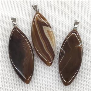 Natural Stripe Agate Leaf Pendant Coffee, approx 20-50mm