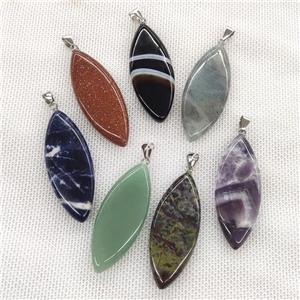 Mixed Gemstone Leaf Pendant, approx 20-50mm
