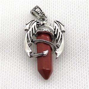 Alloy Dragon Pendant Pave Natural Red Jasper Antique Silver, approx 10mm, 25-40mm