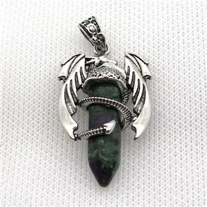 Alloy Dragon Pendant Pave Zoisite Dye Antique Silver, approx 10mm, 25-40mm