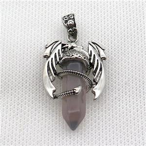Alloy Dragon Pendant Pave Gray Agate Antique Silver, approx 10mm, 25-40mm
