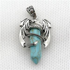 Alloy Dragon Pendant Pave Green Dye Turquoise Antique Silver, approx 10mm, 25-40mm