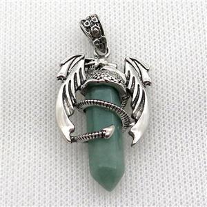 Alloy Dragon Pendant Pave Green Aventurine Antique Silver, approx 10mm, 25-40mm