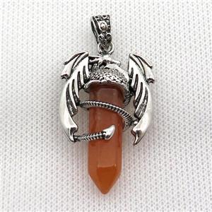 Alloy Dragon Pendant Pave Red Aventurine Antique Silver, approx 10mm, 25-40mm