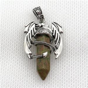 Alloy Dragon Pendant Pave Unakite Antique Silver, approx 10mm, 25-40mm