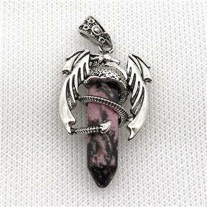 Alloy Dragon Pendant Pave Rhodonite Antique Silver, approx 10mm, 25-40mm