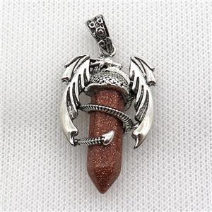 Alloy Dragon Pendant Pave Gold Sandstone Antique Silver, approx 10mm, 25-40mm