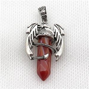 Alloy Dragon Pendant Pave Red Stripe Agate Antique Silver, approx 10mm, 25-40mm