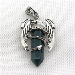 Alloy Dragon Pendant Pave Green Moss Agate Antique Silver, approx 10mm, 25-40mm